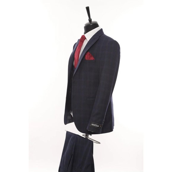 Derman Darkblue Square Patterned Fabric 3 Piece Suit - Picture 4 of 6